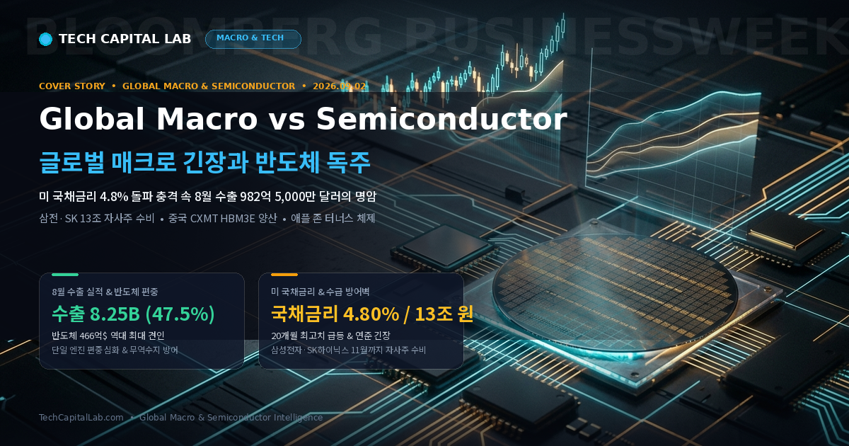 글로벌 매크로 긴장과 반도체 독주: 미 국채금리 4.8% 돌파 속 8월 수출 982억 달러의 명암