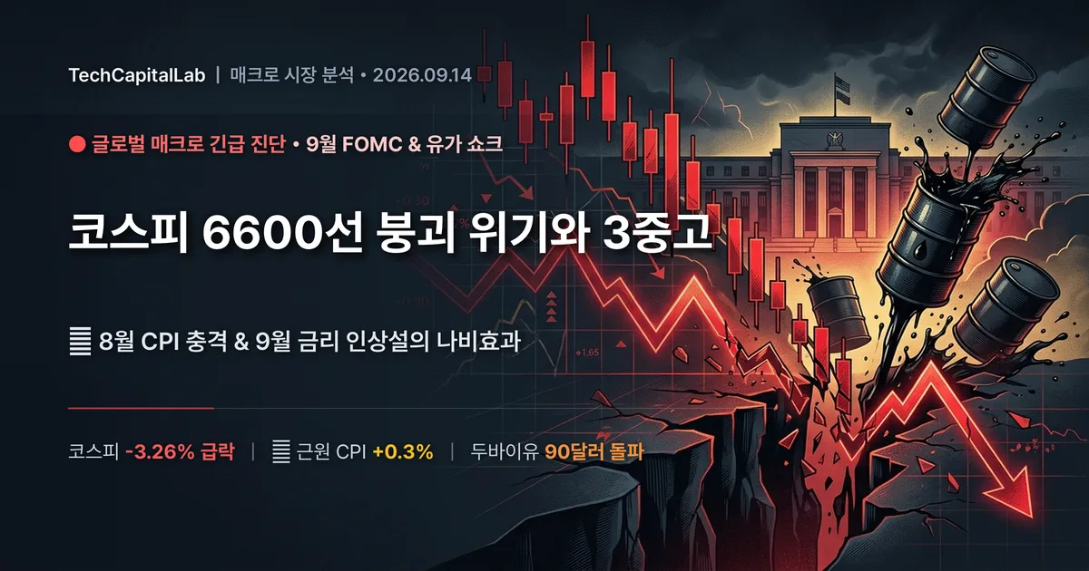 코스피 6600선 무너질까? 미국 8월 CPI 충격과 9월 FOMC 금리 인상설이 부른 유가·환율·금리 3중고 분석