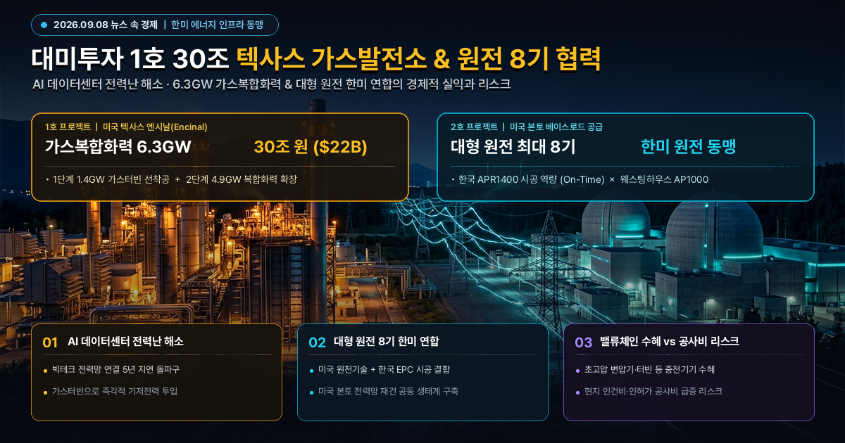 대미투자 1호 30조 텍사스 가스발전소와 원전 8기 협력, AI 전력망 인프라의 경제적 실익과 리스크