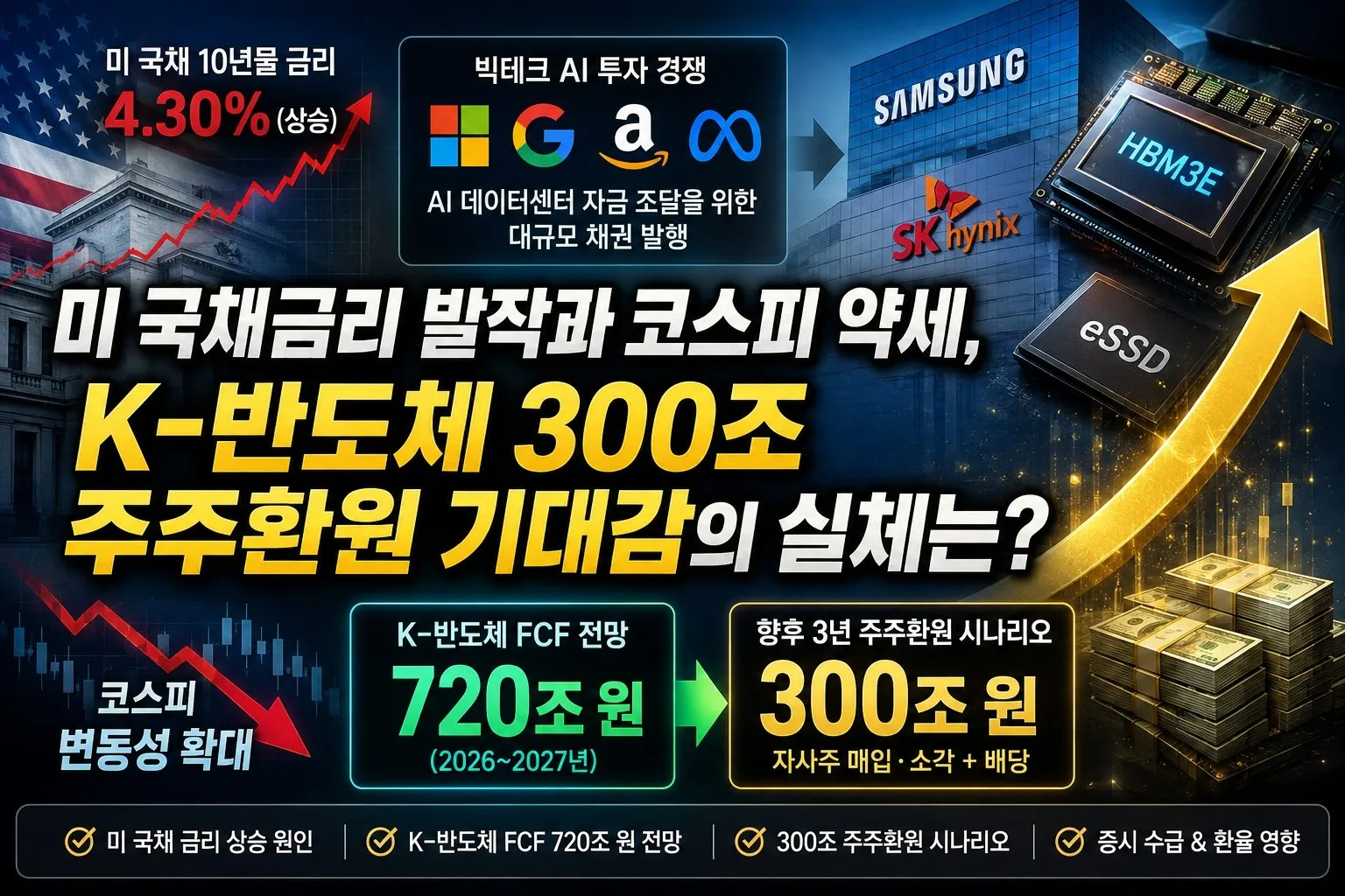 미 국채금리 발작과 코스피 약세, K-반도체 300조 주주환원 기대감의 실체는?