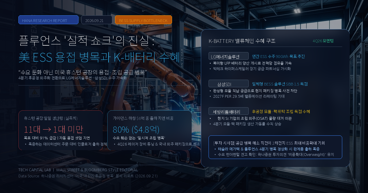 ESS 대장주 플루언스 실적 쇼크인데 왜 사야할까? 하나증권 미국 용접 병목과 K-배터리 후공정 수혜 분석