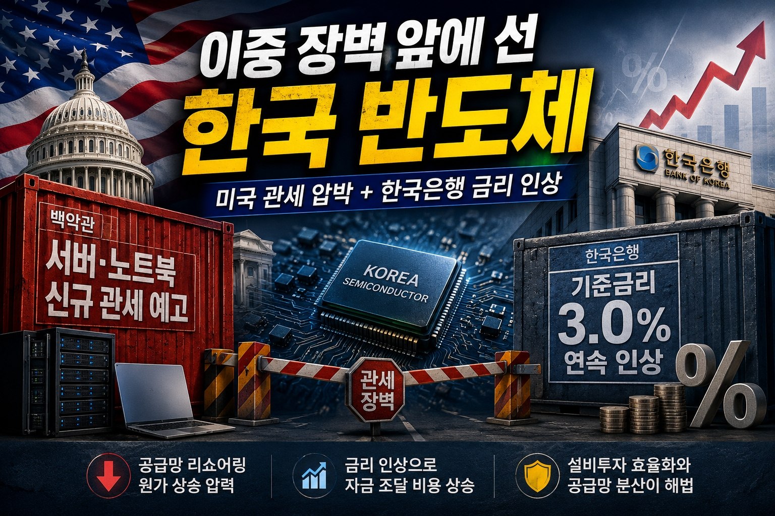 미국 반도체 리쇼어링 관세 압박과 한국은행 연속 금리 인상, 거시경제 이중 장벽 앞에 선 한국 반도체